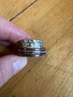 Hammered Mixed Metal Band Fidget Ring in Silver and Copper
